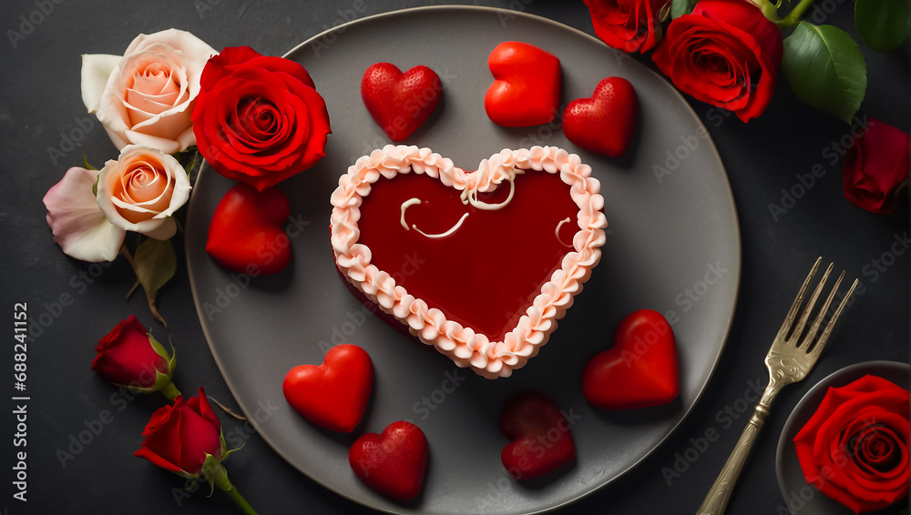 Beautiful heart shaped cake with icing, rose flower Beautiful heart shaped cake with icing, rose flower