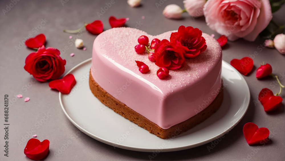Beautiful heart shaped cake with icing, rose flower Beautiful heart shaped cake with icing, rose flower