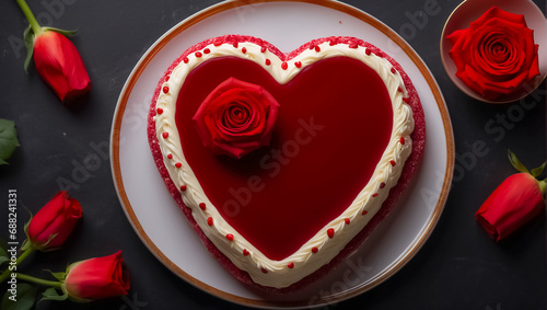 Beautiful heart shaped cake with icing, rose flower party © tanya78