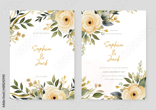 Beige poppy vector elegant watercolor wedding invitation floral design