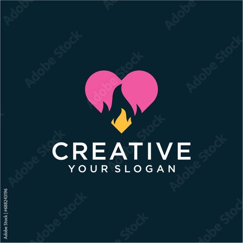 love or heart logo design with fire