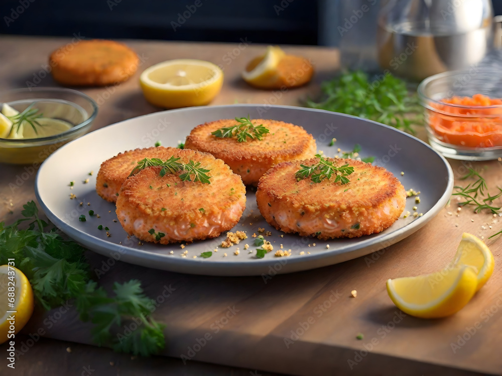 Fish patties on a plate