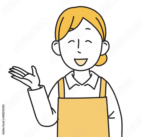 商品の説明をする女性シンプルイラスト