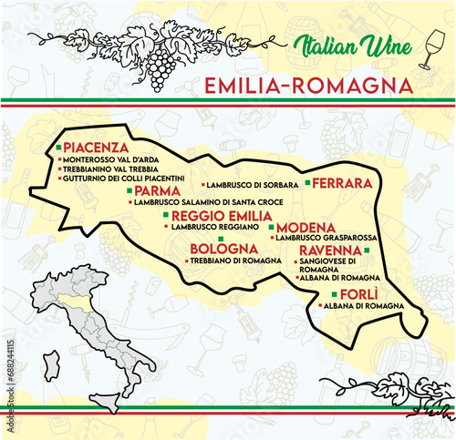 chart of typical wines from Emilia Romagna, Italy. vector illustration