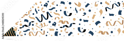 Explosion de confettis pour la fête - Illustration festive pour un événement joyeux - Vecteur éditable présentant des éléments pour les fêtes - Bleu et beige - Rond et rubans qui s'envolent  photo