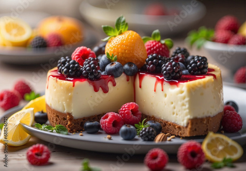 Cheesecake  fruit cake with berries and citrus  confectionery product