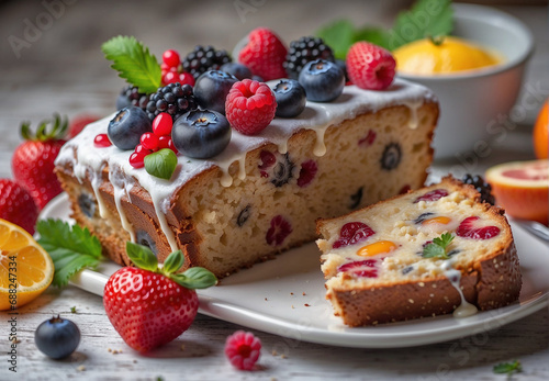 Wallpaper Mural fruit cake with berries and citrus fruits, confectionery product Torontodigital.ca