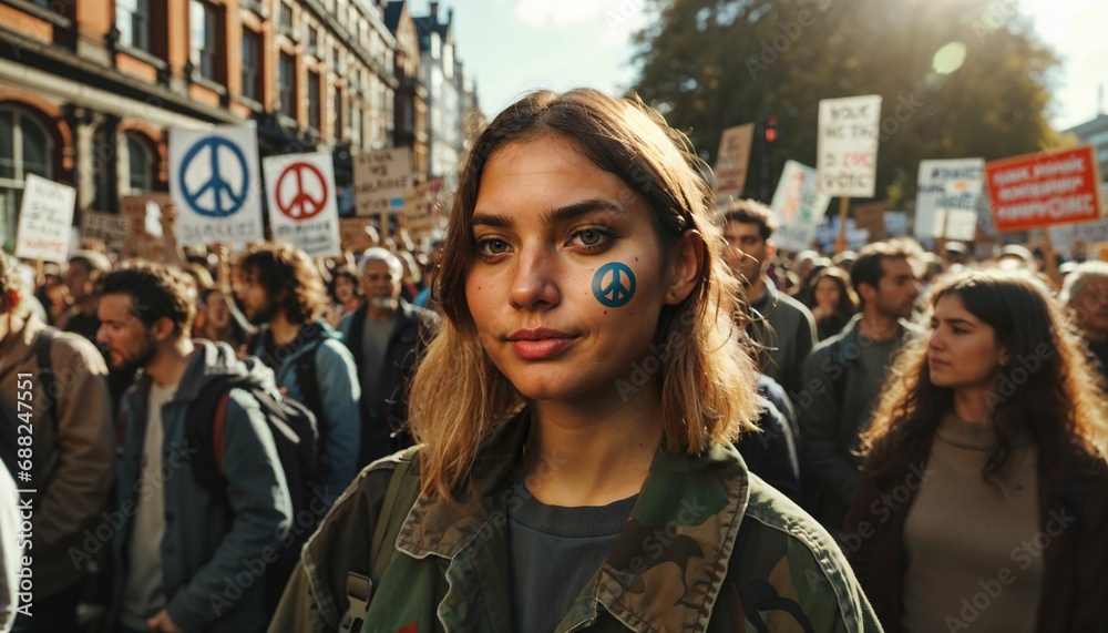Environmental activist with face paint at climate protest