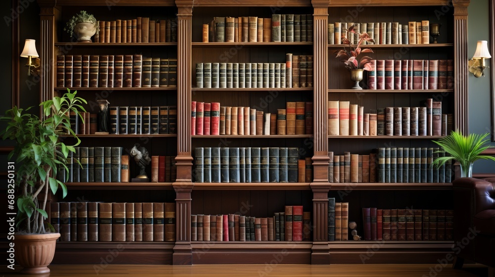 Law Library. Rows of Books and Legal References in a Law Firm - obrazy, fototapety, plakaty 