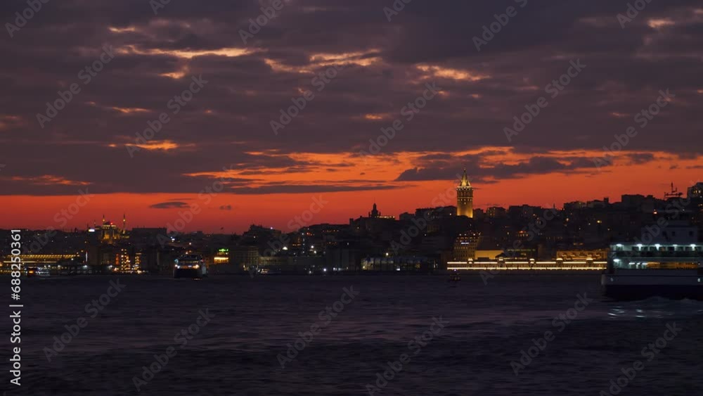 night sunset sky istanbul city center famous touristic bay yacht ride pov panorama 4k turkey night sunset sky istanbul city center famous touristic bay yacht ride pov panorama 4k turkey