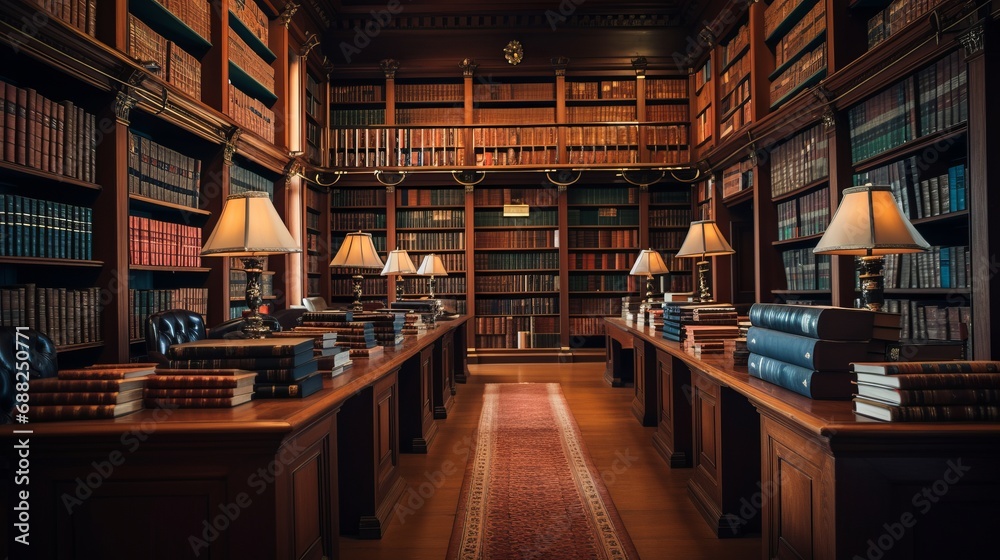 Law Library. Rows of Books and Legal References in a Law Firm