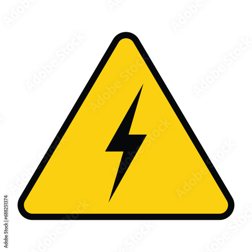 Electric shock danger icon. High voltage shock caution sign with electric lightning. Warning, danger, yellow triangle sign. Vector illustration.High voltage icon, danger vector symbol on white.