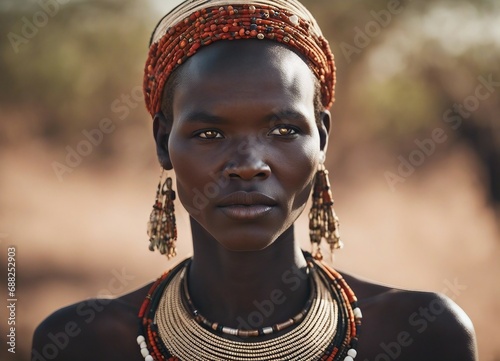 portrait of Turkana woman in traditional clothes