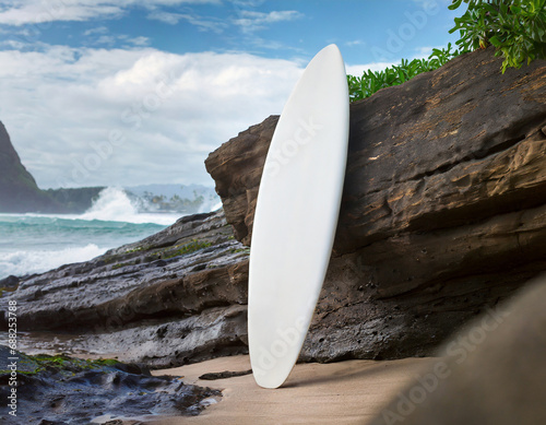 Surfboard on the Beach Mockup © Ben