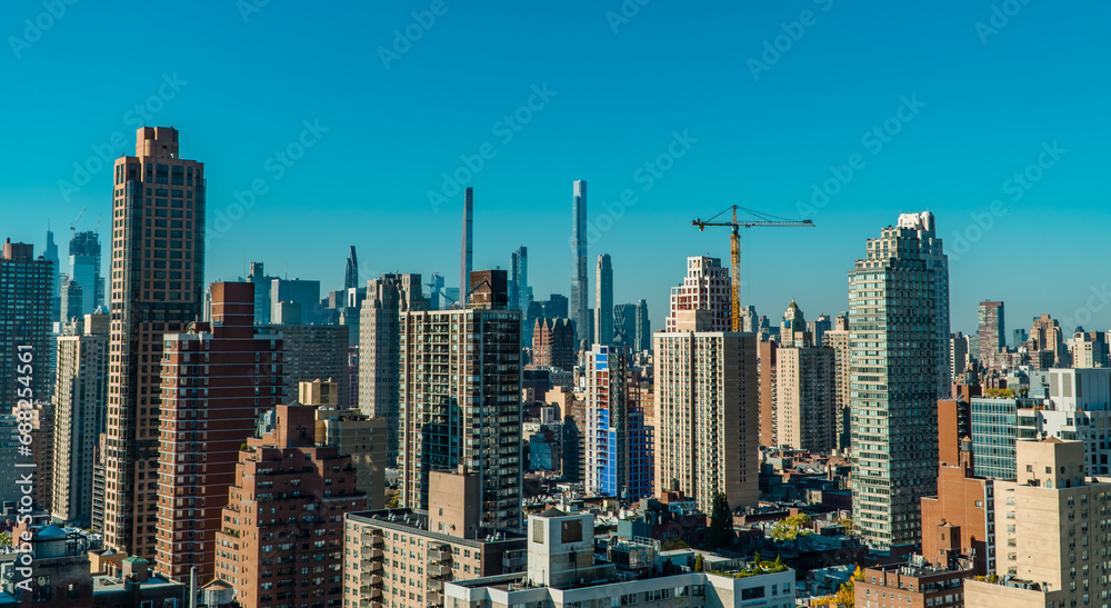 Aerial panorama view of Manhattan seen from Upper East Side rooftop Aerial panorama view of Manhattan seen from Upper East Side rooftop