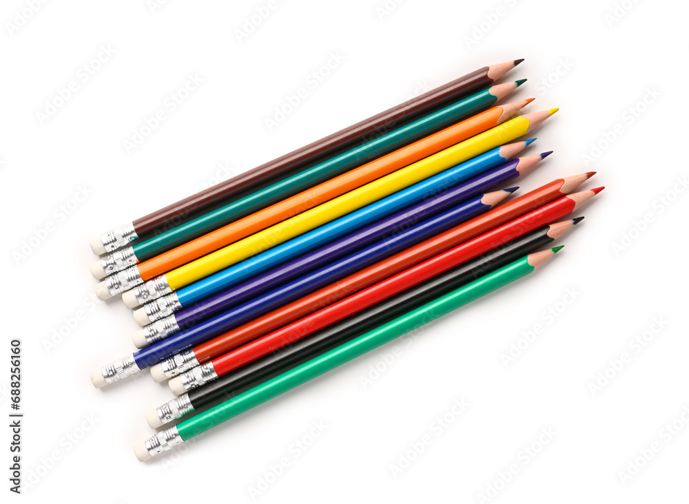 Fototapeta premium Colorful pencils on white background