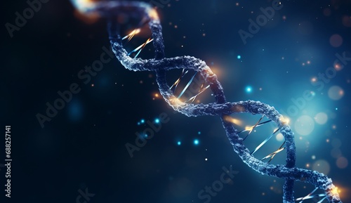 Generative AI image of a DNA strand on a dark background © Eitan Baron