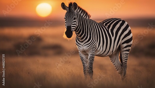 Zebras at sunset in Serengeti National Park at Africa  