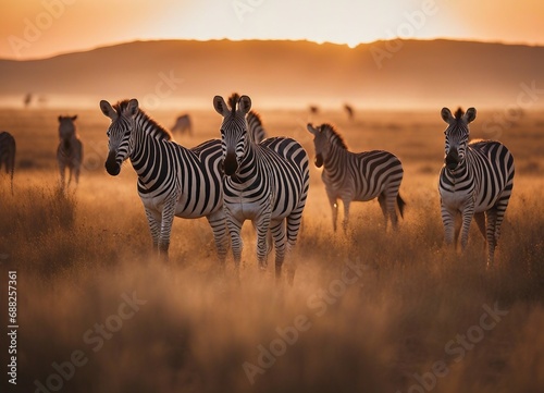 Zebras at sunset in Serengeti National Park at Africa   © abu