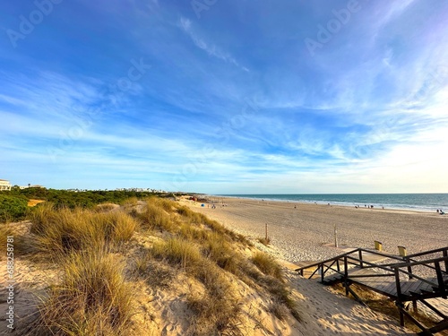 Playa de la Barrosa beach and dunes at the Atlantic Ocean near Novo Sancti Petri  Costa de la Luz  Andalusia  Spain