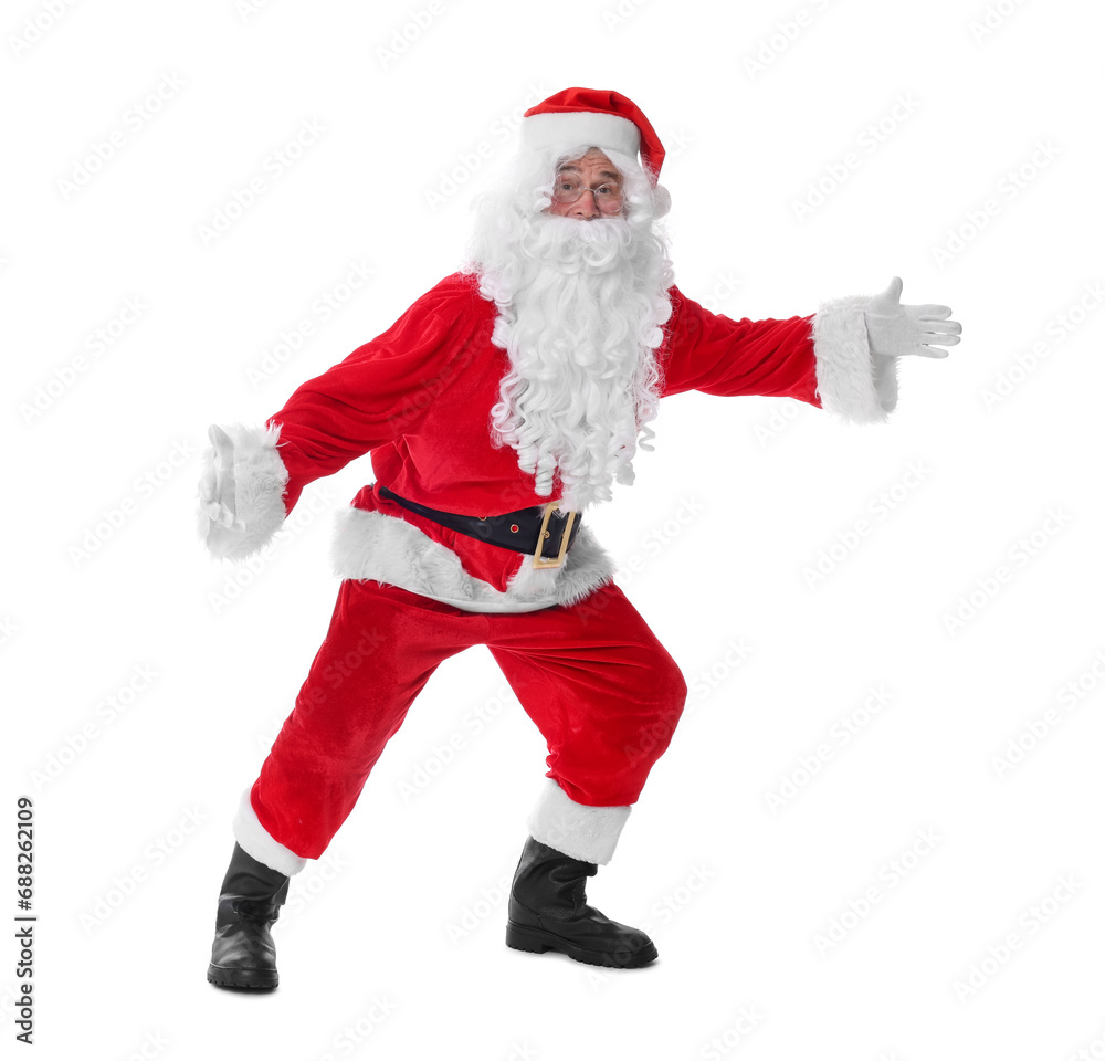 Man in Santa Claus costume posing on white background Man in Santa Claus costume posing on white background