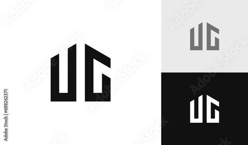 Letter UG initial with house shape logo design