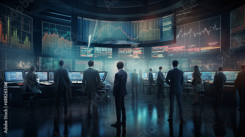 a team of stock brokers work during rush hour of stock transactions analyzing the situation on the market photo