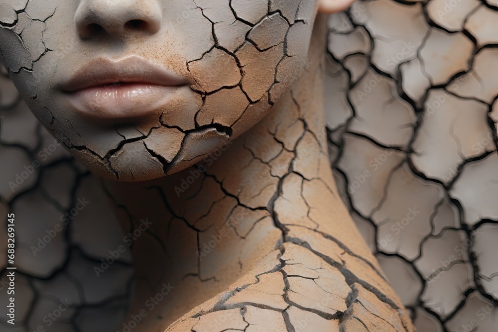 soil dry texture skin woman abstract arid background body care clay climate close closeup cracked dermatitis dermatology detail dirty disaster disease drought earth eczema environment - obrazy, fototapety, plakaty 