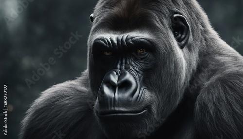portrait of muscular male gorilla, isolated grey background
