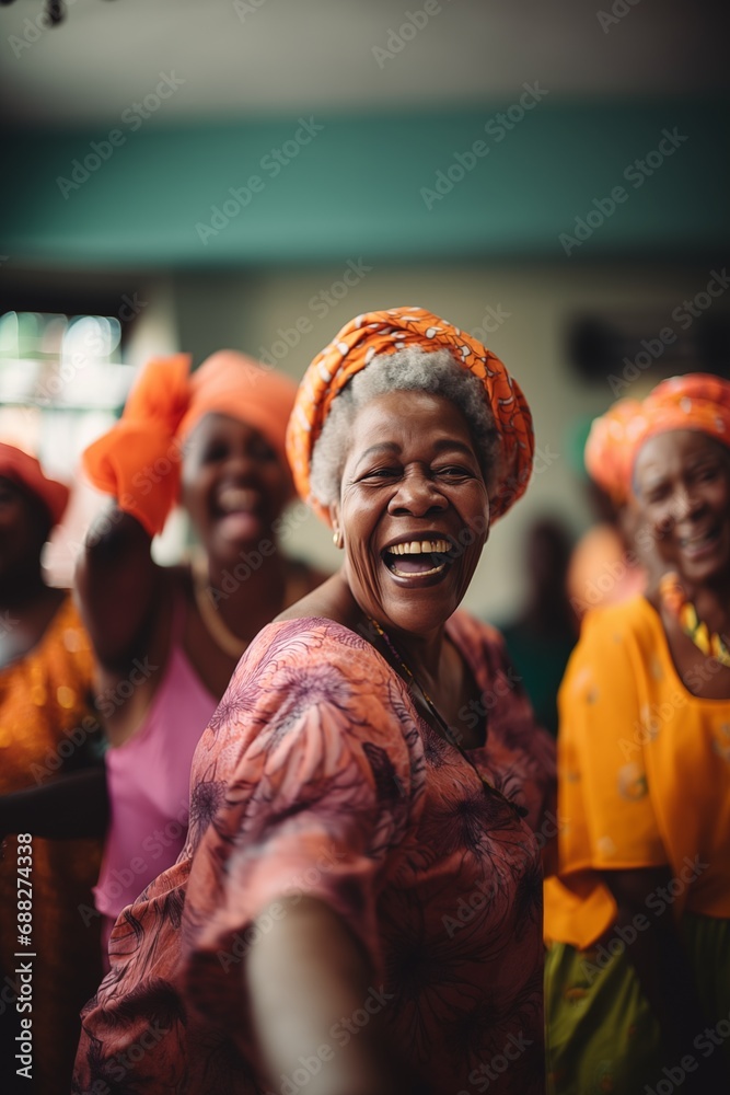 Smiling afro-american women dancing. Generative AI