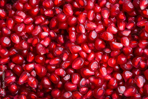 Pomegranate juicy red seeds background. Generative AI