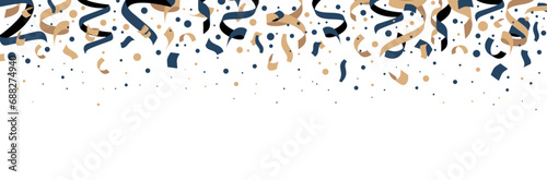 Confettis - Illustrations festives pour célébrer une fête ou un événement - Bannière de rubans et cotillons beiges et bleus, points et éléments décoratifs - Arrière-plan élégant et moderne - Fêtes