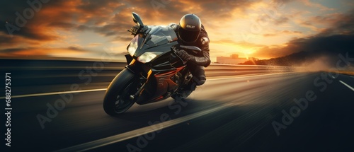 A motorcycle rider speeding on a road © David