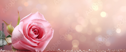 Pink Rose Sparkle: A single, delicate pink rose rests on a bed of sparkling glitter, bathed in soft, romantic lighting. The bokeh background adds a touch of dreamy elegance.