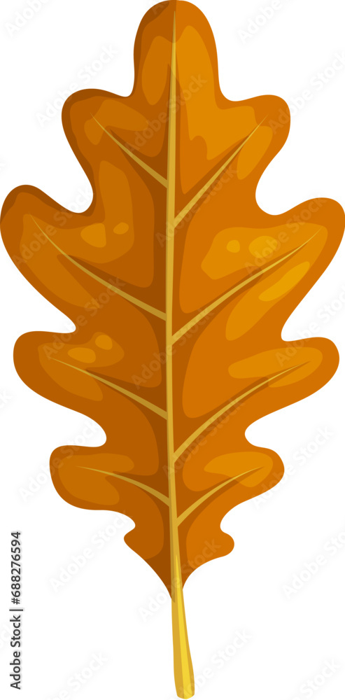 Obraz premium Autumn oak leaf, isolated cartoon vector fallen brown tree foliage. Its distinctive lobed shape and earthy colors make it a symbol of fall beauty, resilience, strength and endurance