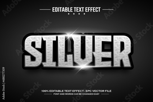 Silver 3D editable text effect template