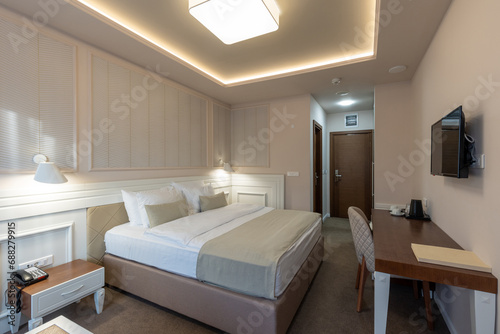 Interior of a empty hotel bedroom