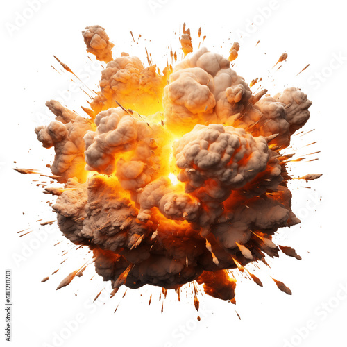 Powerful explosion with fire, cut out - stock png. 