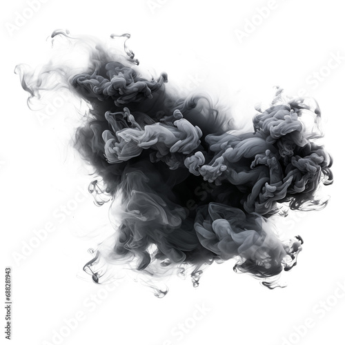 Textured clouds of gray smoke, cut out - stock png. 
