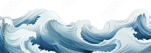 Drawn pattern of ocean waves, cut out - stock png. 