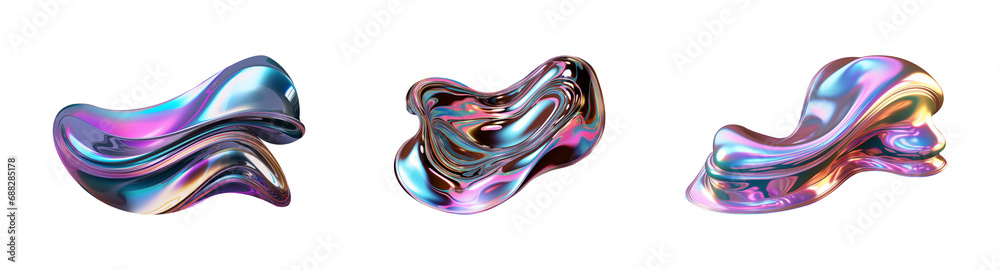 Set of holographic geometric shape, cut out - stock png.	