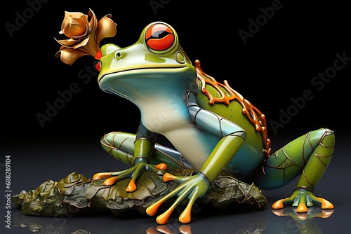 amoureuse Grenouille animal frog green macro nature orange toad amazonia environment red thigh tropical threedimensional illustration king crown prince love heartland valentine saint
