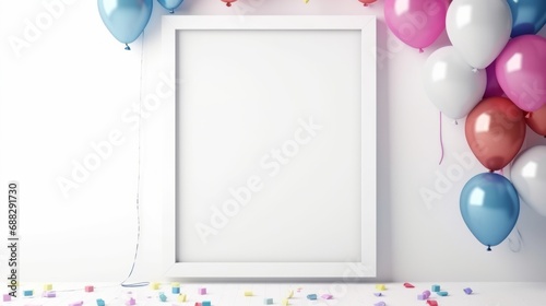 Mock up white background frame with balloons