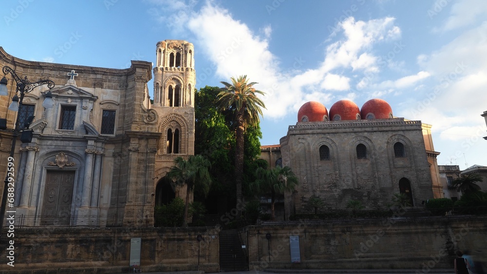 Naklejka premium the churches of Santa Maria dell'Ammiraglio and San Catald, Palermo Sicily Italy