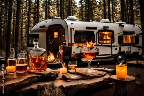 camp fire Whiskey tasting romantic RV photo