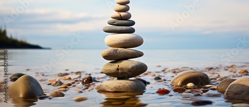 Stones Balance. Natural stones on the beach with copy space