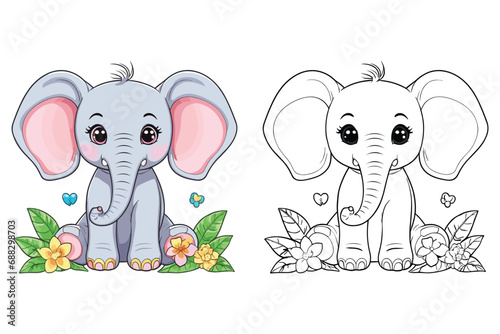 cute elephant coloring page for kids vector illustration