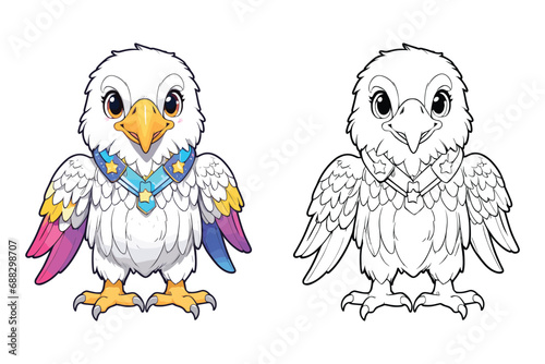cute eagle coloring page for kids vector illustration
