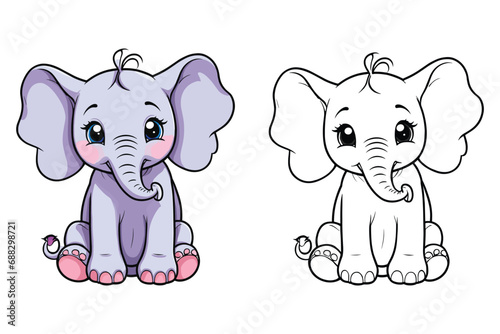 cute elephant coloring page for kids vector illustration