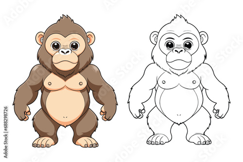 cute gorilla coloring page for kids vector illustration